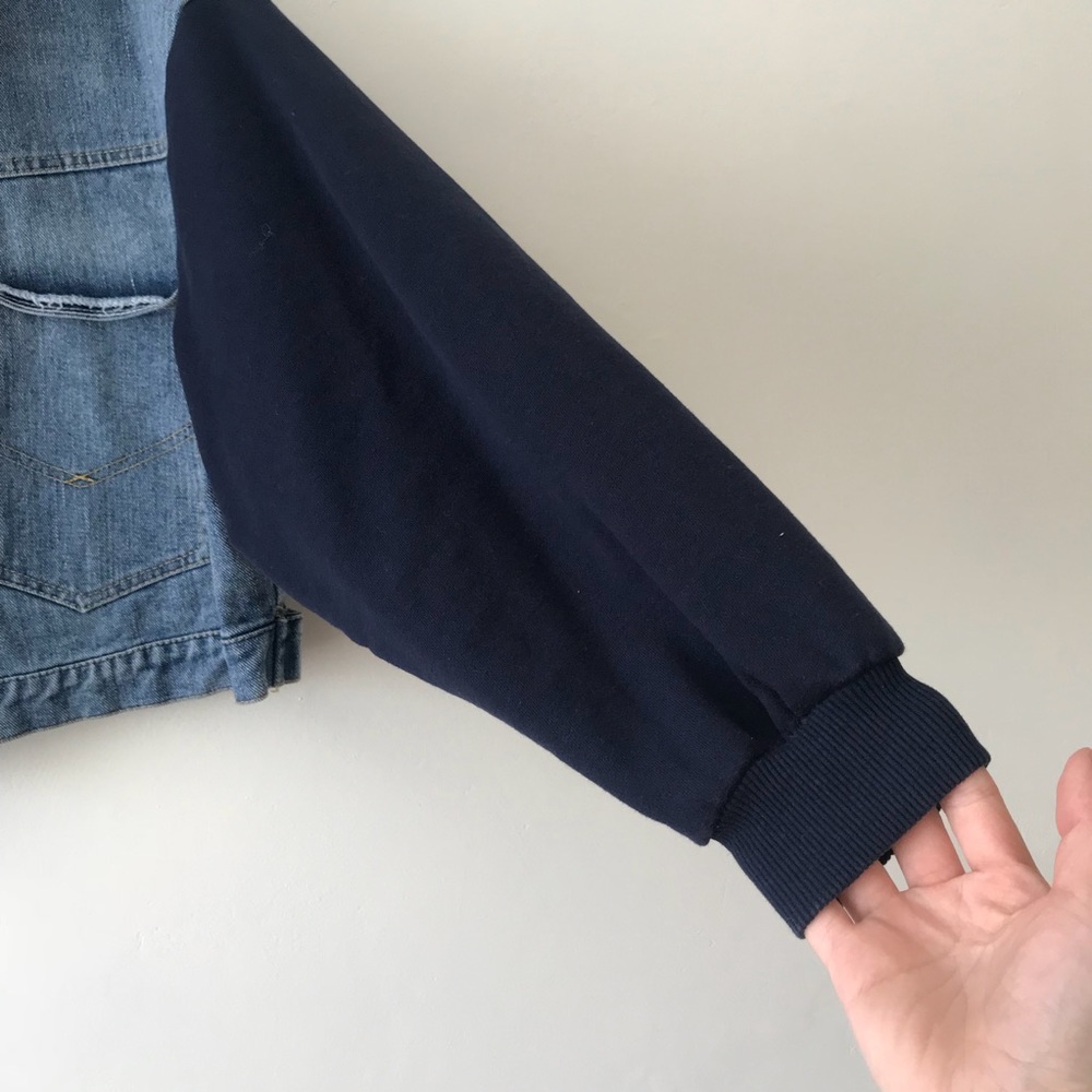 Mixed Material Cropped Denim Jacket - image 3